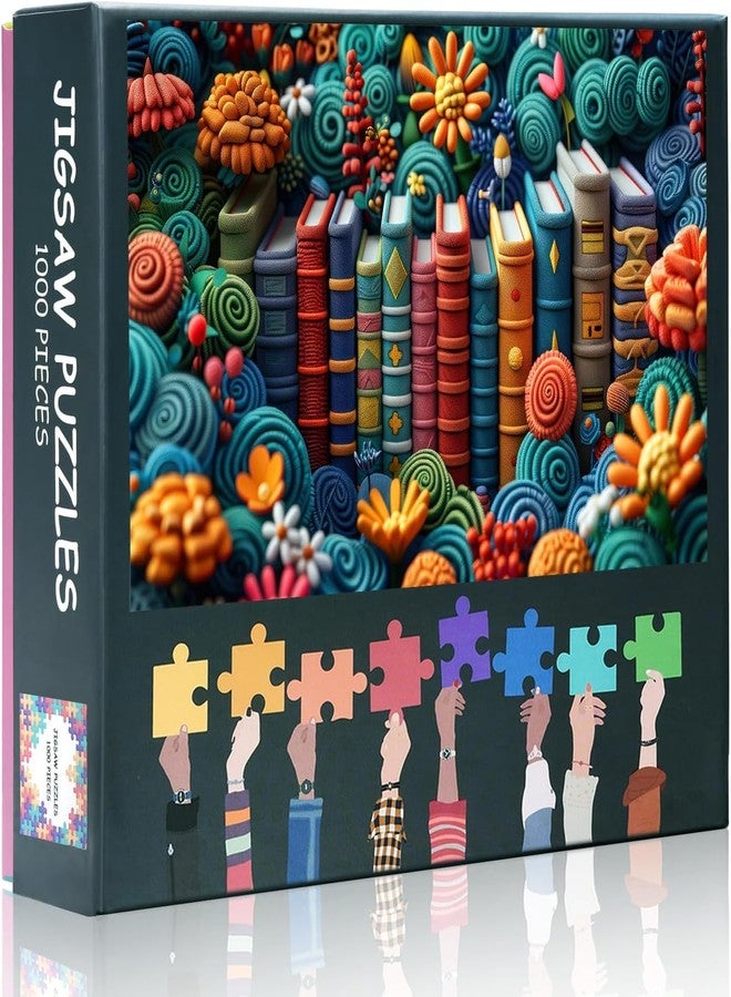 Rebotipy Jigsaw Puzzles for Adults Vintage Row Books Jigsaw Game Abstract Book Picture 1000 Pieces Puzzles Books in Flowers Paintings Puzzle Kits Modern Men Lady Crafts Gifts - Image 1